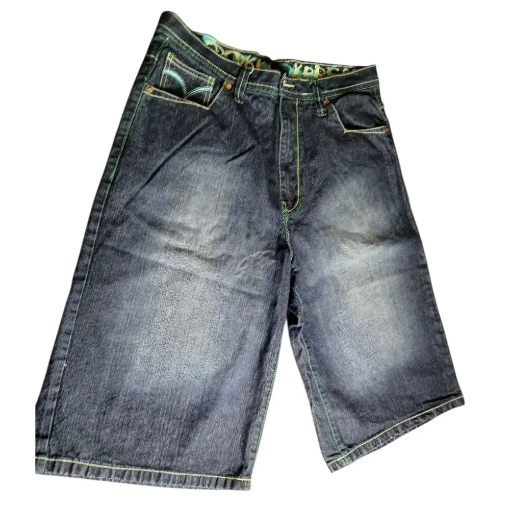 Brooklyn Xpress Men's Denim Shorts Size 36 Baggy Hip Hop Jeans-Missing Button‎